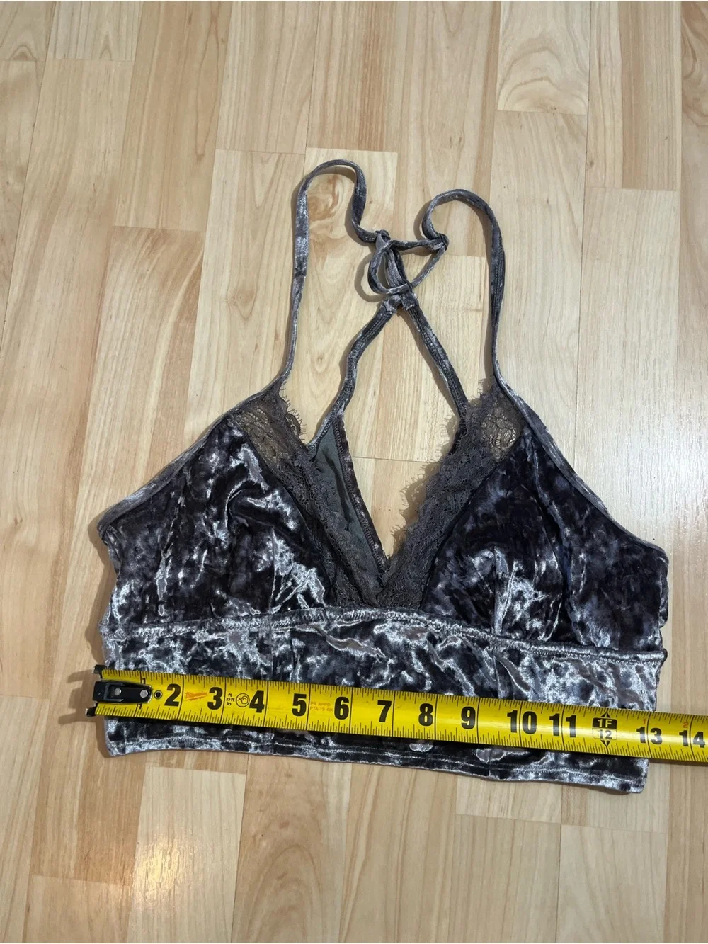 Aerie gray crushed velvet and lace longline bralette medium